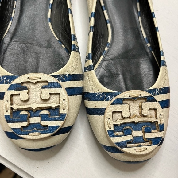 Tory Burch Reva Nautical Stripe Leather Ballet Flat sz 6 - Picture 6 of 9